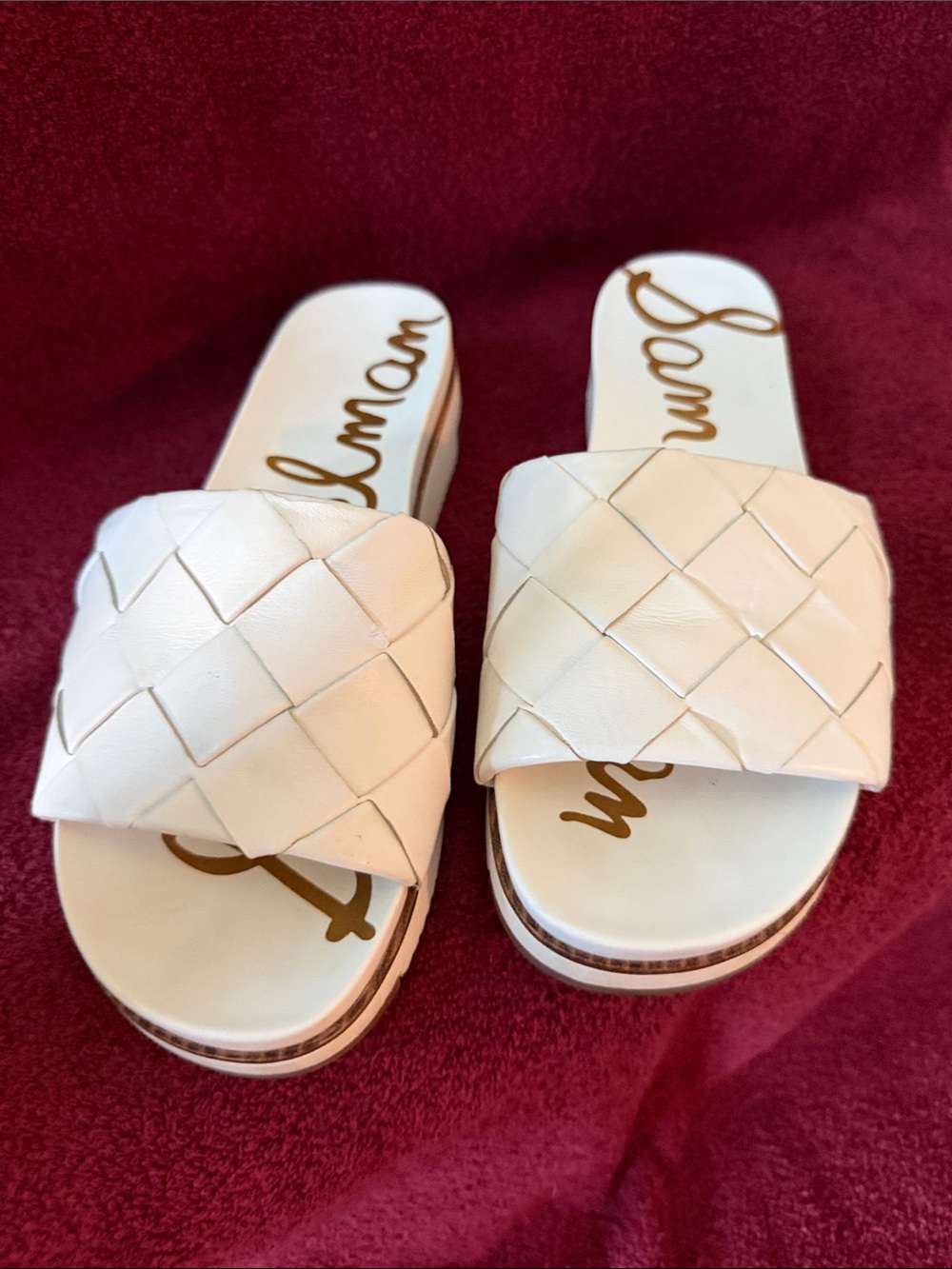 Sam Edelman White Woven Slide Sandals